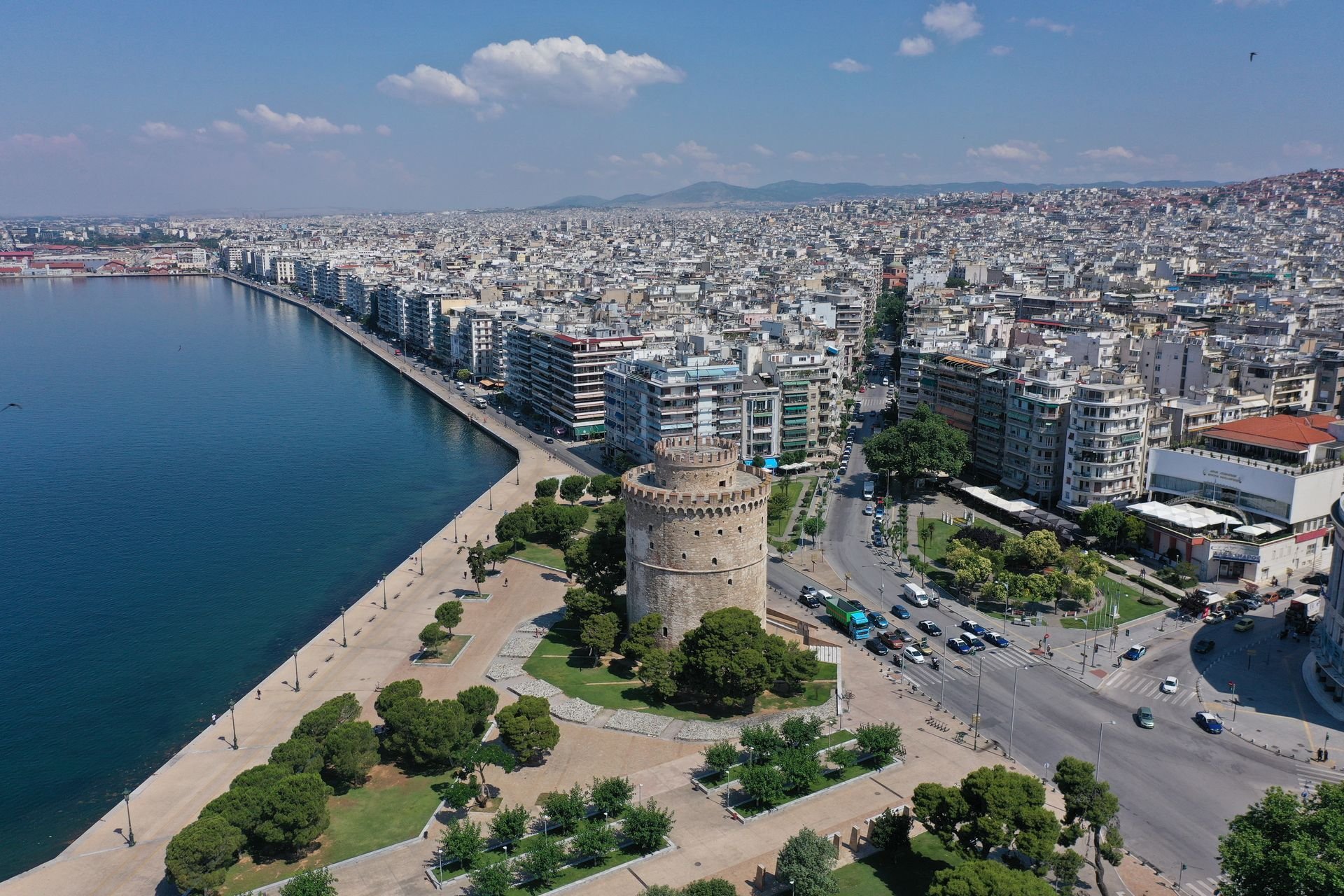 Aerial view of Thessaloniki's White Tower