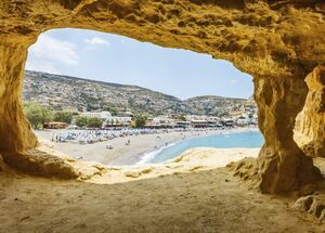 Matala beach from the limestone caves at the end of the beach