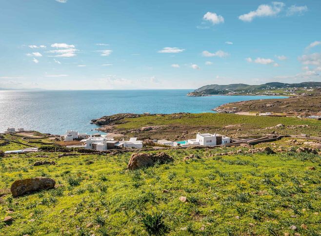 Spring on the island of Mykonos and amazing view to the Aegean